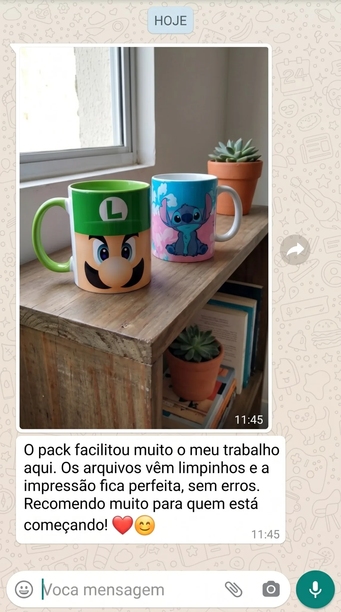 Depoimento de cliente falando sobre arquivos limpos e impressão perfeita